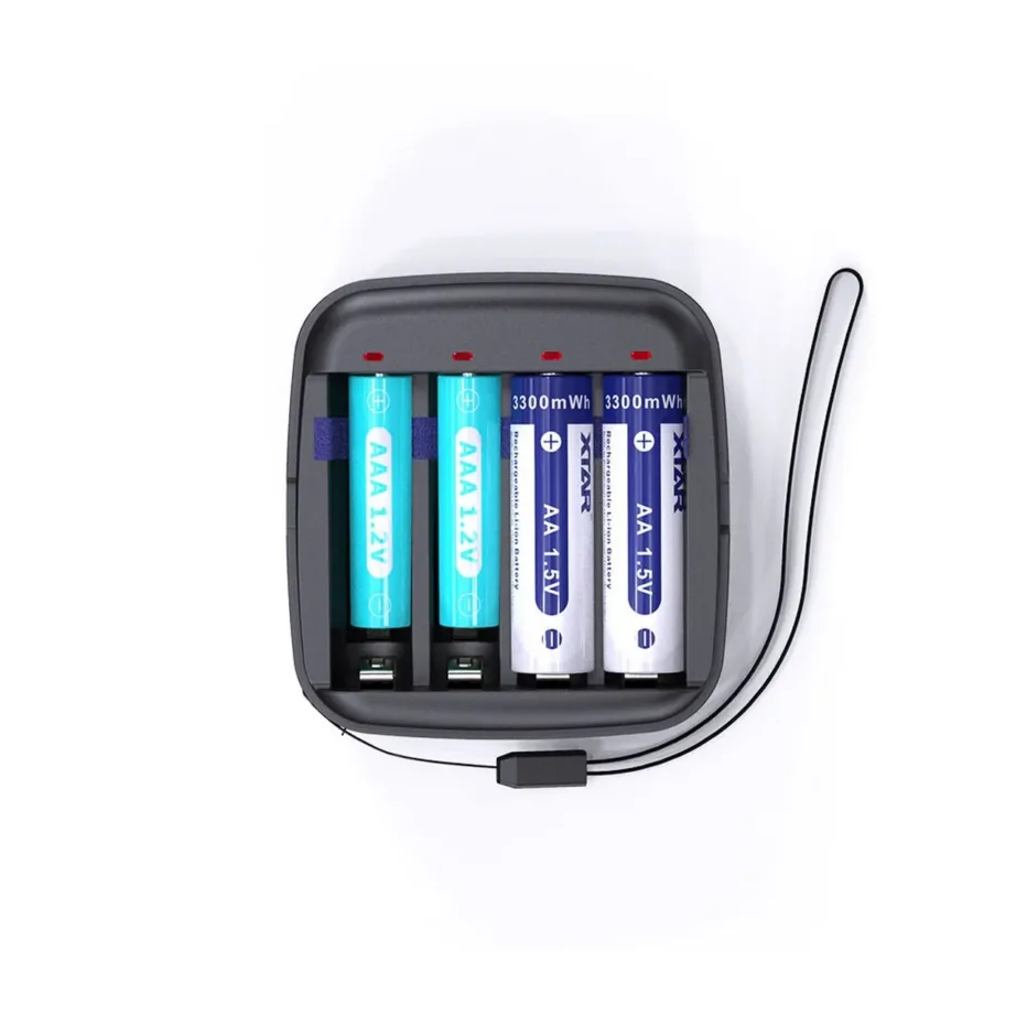XTAR BC4 4-pesaline must akulaadija AA/AAA NiMH ja 1,5V Li-ion akudele, USB-kaabel, toiteadapter – 5