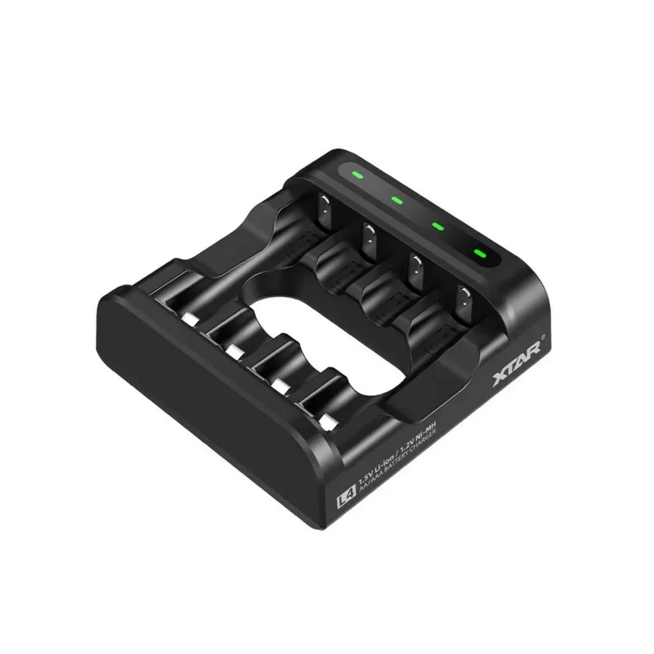 XTAR L4 must USB-C akulaadija 4x AA/AAA NiMH ja 1,5V Li-ion akudele, LED-indikaatoritega