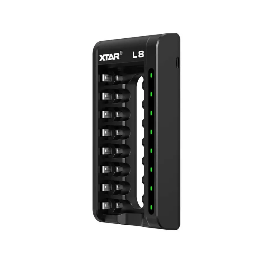 XTAR L8 8-pesaline USB-C AA/AAA nutikas akulaadija (Li-Ion/NiMH), must – 5