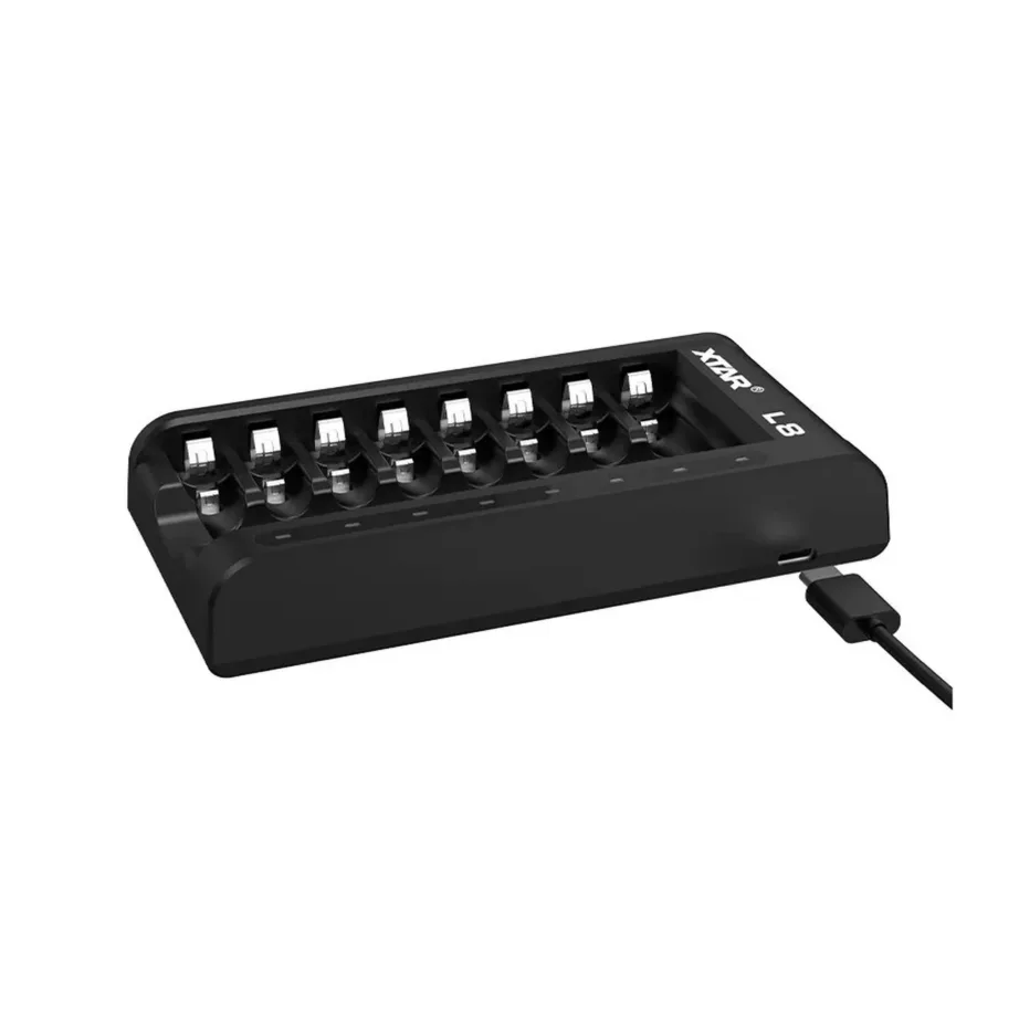 XTAR L8 8-pesaline USB-C AA/AAA nutikas akulaadija (Li-Ion/NiMH), must – 7