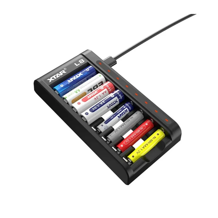 XTAR L8 8-pesaline USB-C AA/AAA nutikas akulaadija (Li-Ion/NiMH), must – 8