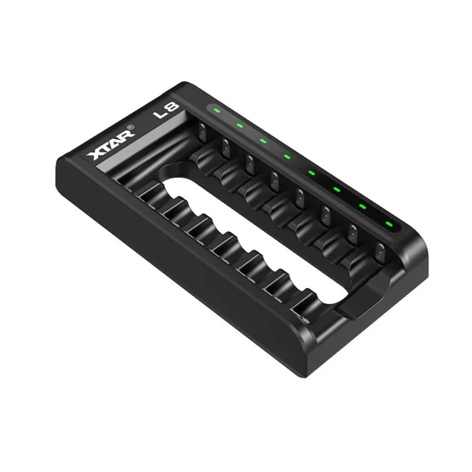 XTAR L8 8-pesaline USB-C AA/AAA nutikas akulaadija (Li-Ion/NiMH), must