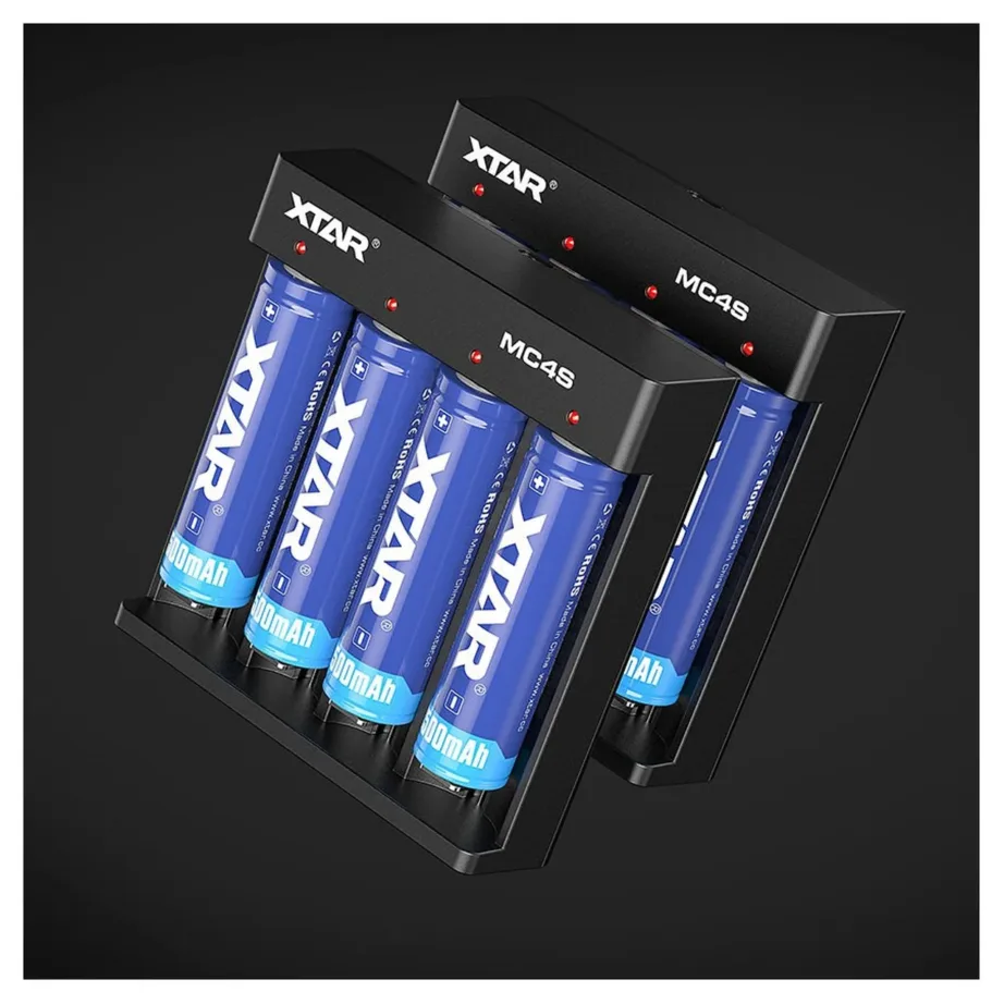XTAR MC4S 4-pesaline must akulaadija NiMH, Li-Ion, NiCd akudele AA/AAA/C/D, USB-C, 5V/1A – 2