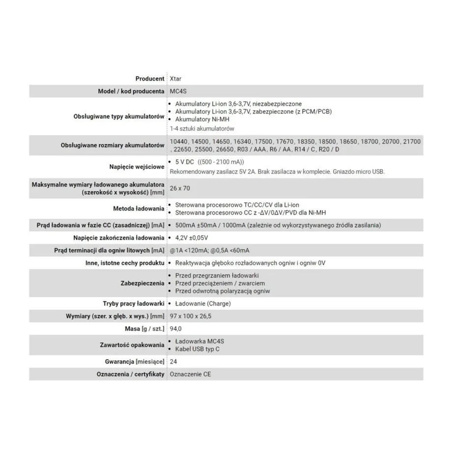 XTAR MC4S 4-pesaline must akulaadija NiMH, Li-Ion, NiCd akudele AA/AAA/C/D, USB-C, 5V/1A – 7