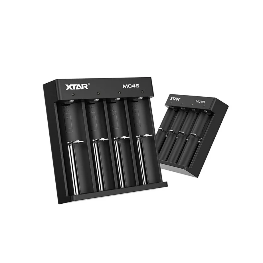 XTAR MC4S 4-pesaline must akulaadija NiMH, Li-Ion, NiCd akudele AA/AAA/C/D, USB-C, 5V/1A