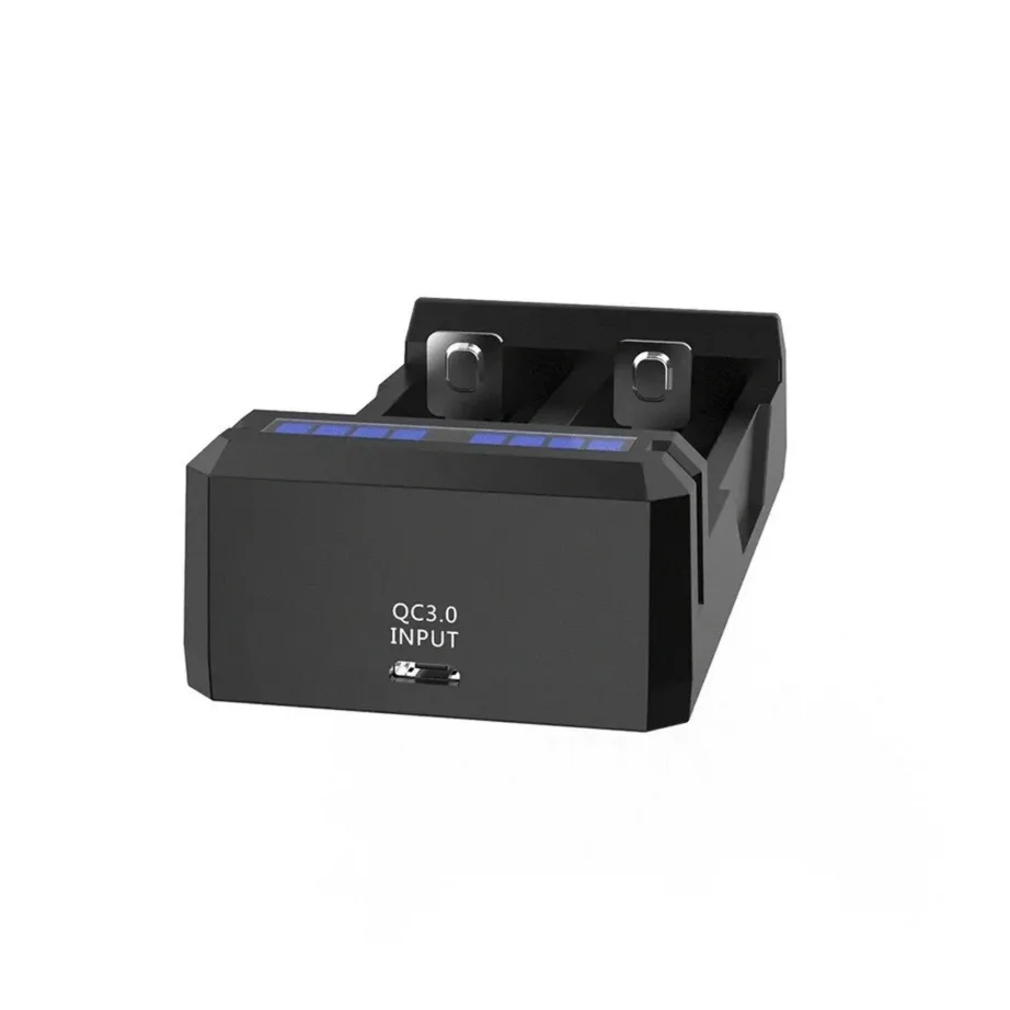 XTAR SC2 2-pesaline USB-C liitiumioonakude laadija, LED-indikaator, sobib 18650 akudele, must, 105x53x27 mm – 2