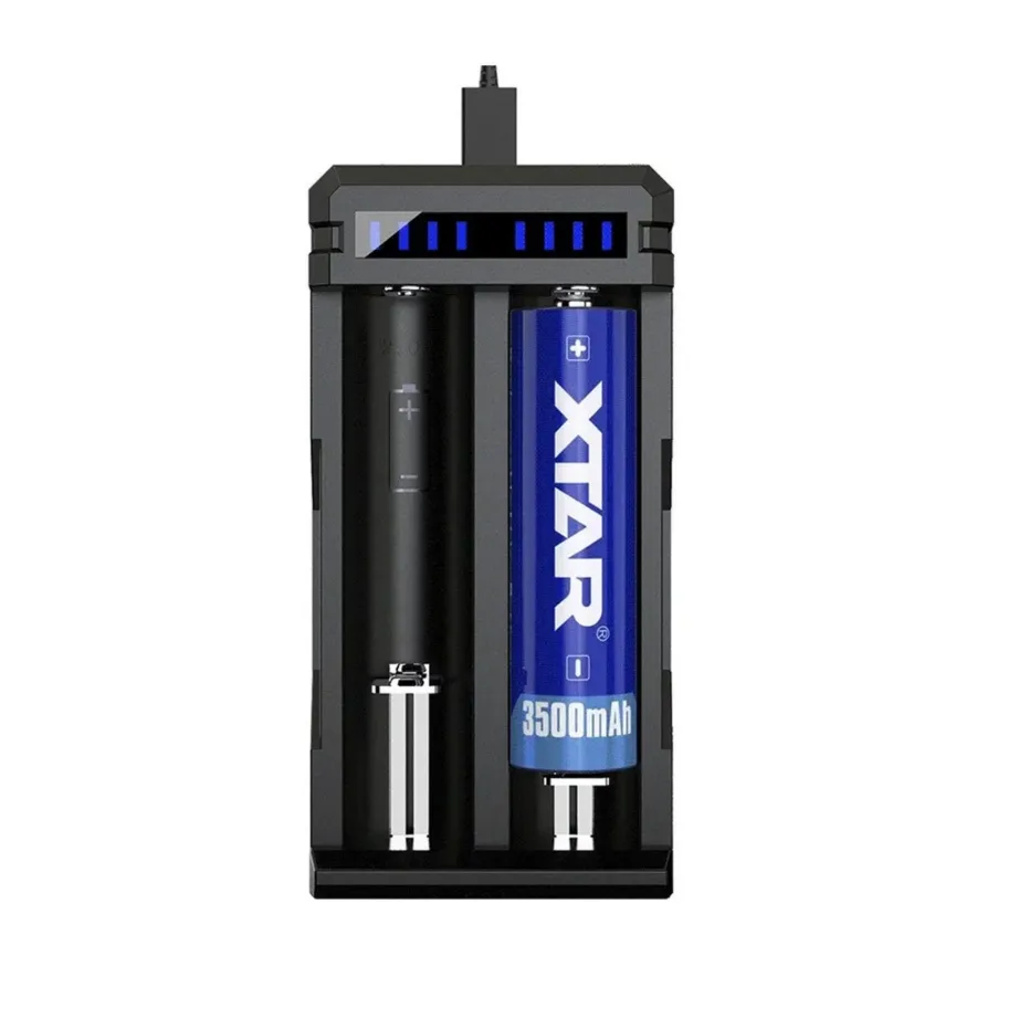 XTAR SC2 2-pesaline USB-C liitiumioonakude laadija, LED-indikaator, sobib 18650 akudele, must, 105x53x27 mm – 4