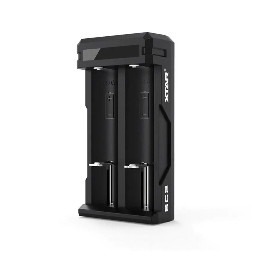 XTAR SC2 2-pesaline USB-C liitiumioonakude laadija, LED-indikaator, sobib 18650 akudele, must, 105x53x27 mm