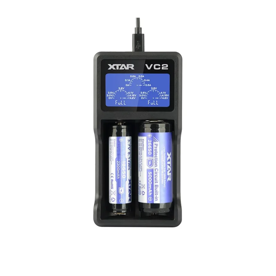 XTAR VC2 2-pesaline Li-Ion akulaadija USB-toitega, LCD-ekraan, must – 2