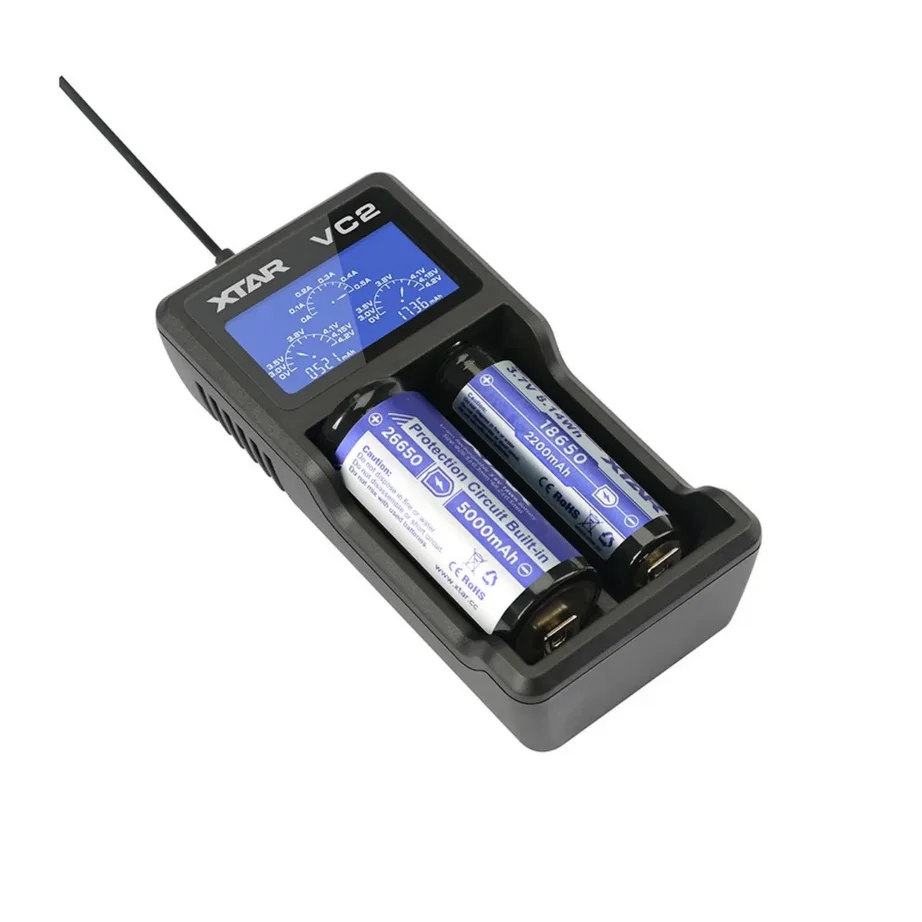 XTAR VC2 2-pesaline Li-Ion akulaadija USB-toitega, LCD-ekraan, must – 3