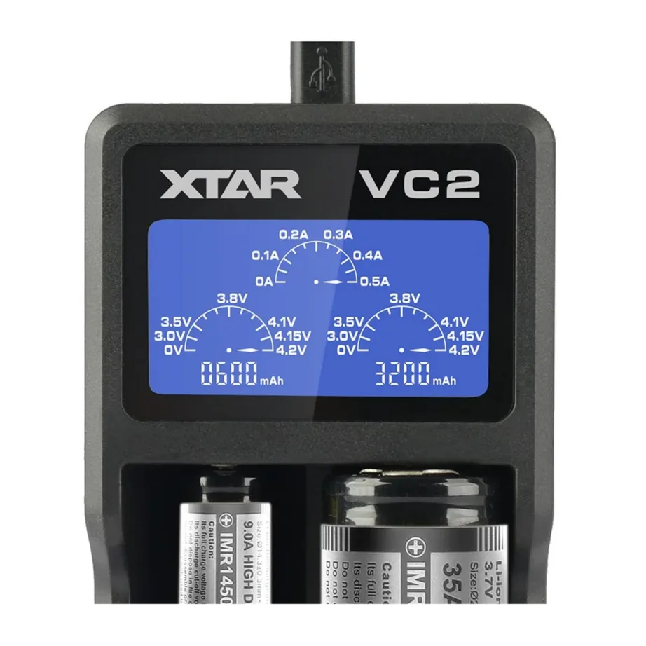 XTAR VC2 2-pesaline Li-Ion akulaadija USB-toitega, LCD-ekraan, must – 4