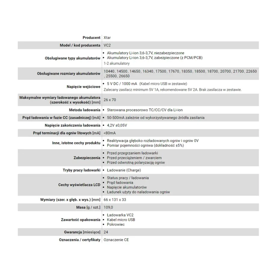 XTAR VC2 2-pesaline Li-Ion akulaadija USB-toitega, LCD-ekraan, must – 7