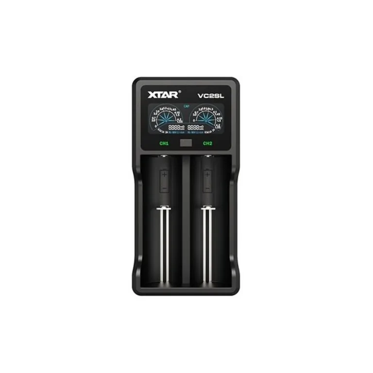 XTAR VC2SL 2-pesaline USB-Li-Ion/NiMH/NiCd akulaadija LCD-ekraaniga, sobib A/AA/AAA/C/D akudele, must