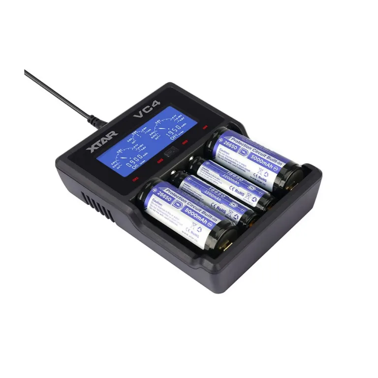 XTAR VC4 nelja pesaga USB akulaadija Li-Ion ja NiMH akudele, LCD-ekraan, must