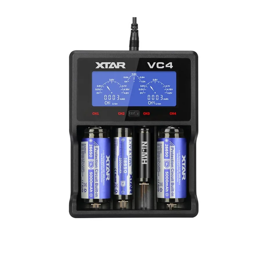 XTAR VC4 nelja pesaga USB akulaadija Li-Ion ja NiMH akudele, LCD-ekraan, must – 6