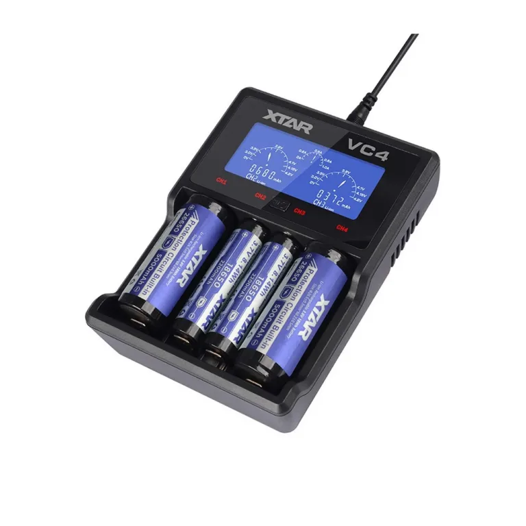 XTAR VC4 nelja pesaga USB akulaadija Li-Ion ja NiMH akudele, LCD-ekraan, must