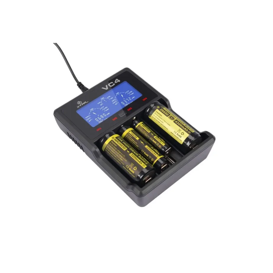 XTAR VC4SL 4-pesaline must akulaadija Li-ion, Ni-MH ja Ni-CD akudele, DC sisend, 156×115,5×35 mm – 4