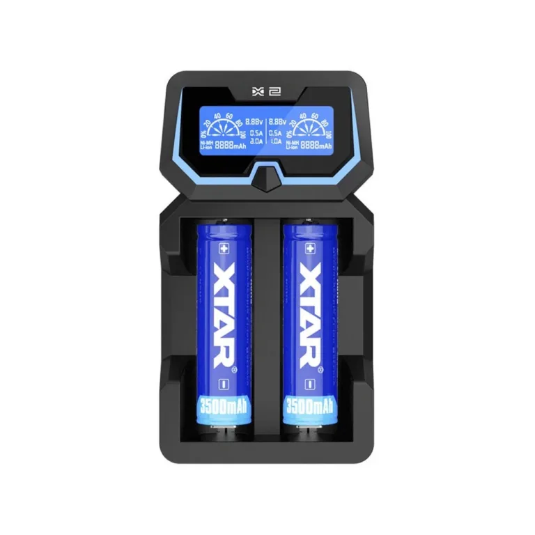 XTAR X2 must DC 2-pesaline Li-ion akulaadija, mõõtmed 135x75x38 mm, kodupatareidele