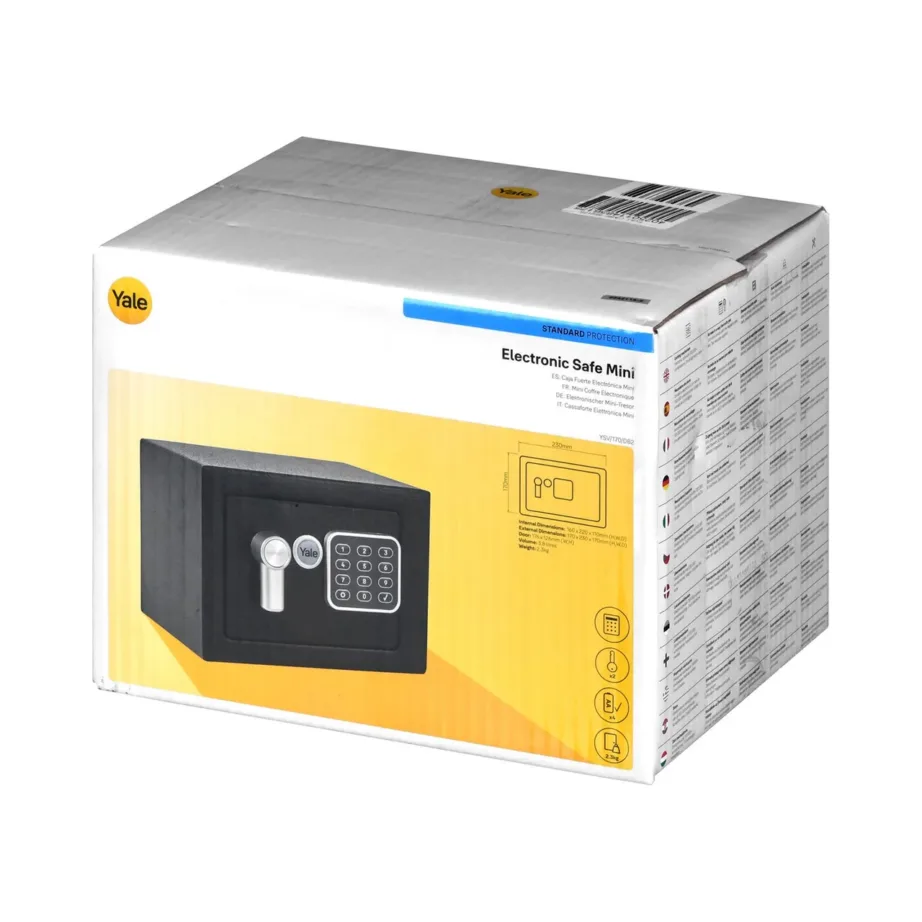 Yale YSV/170/DB2 3,8L terasest must elektroonilise koodlukuga vabaltseisev seif ehte, võtmete ja kellade hoiustamiseks, 170x230x170 mm – 3