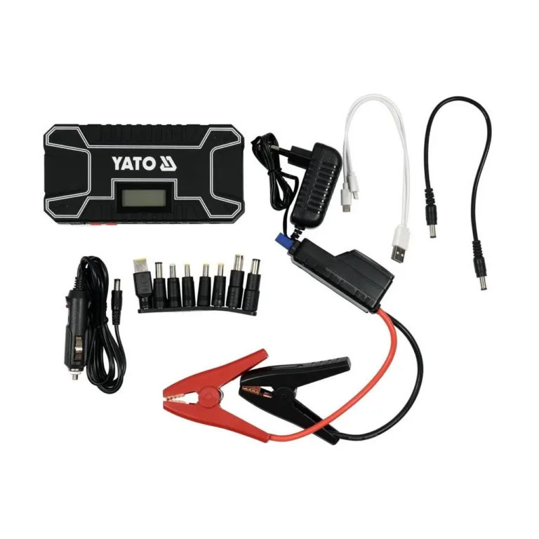 YATO YT-83082 12 000 mAh käivitusabi akupank LED-taskulambiga, 300A, must, LCD-ekraan, 2 USB-porti