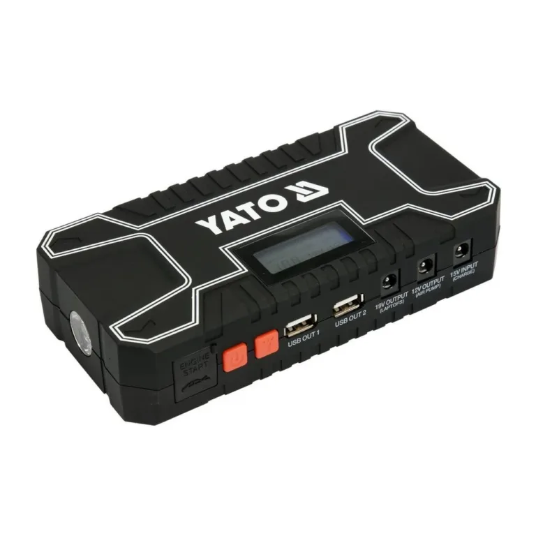 YATO YT-83082 12 000 mAh käivitusabi akupank LED-taskulambiga, 300A, must, LCD-ekraan, 2 USB-porti