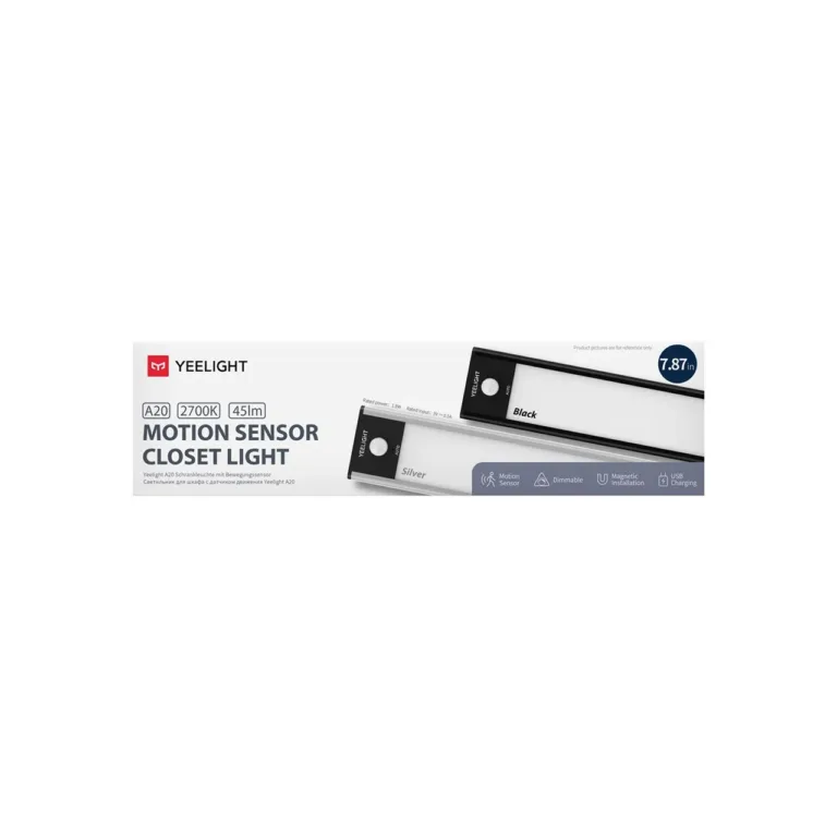 Yeelight YLCG002 200x39x9,1 mm laetav LED liikumisanduriga öölamp, 1000 mAh aku, 2700K soe valgus, hõbedane/valge