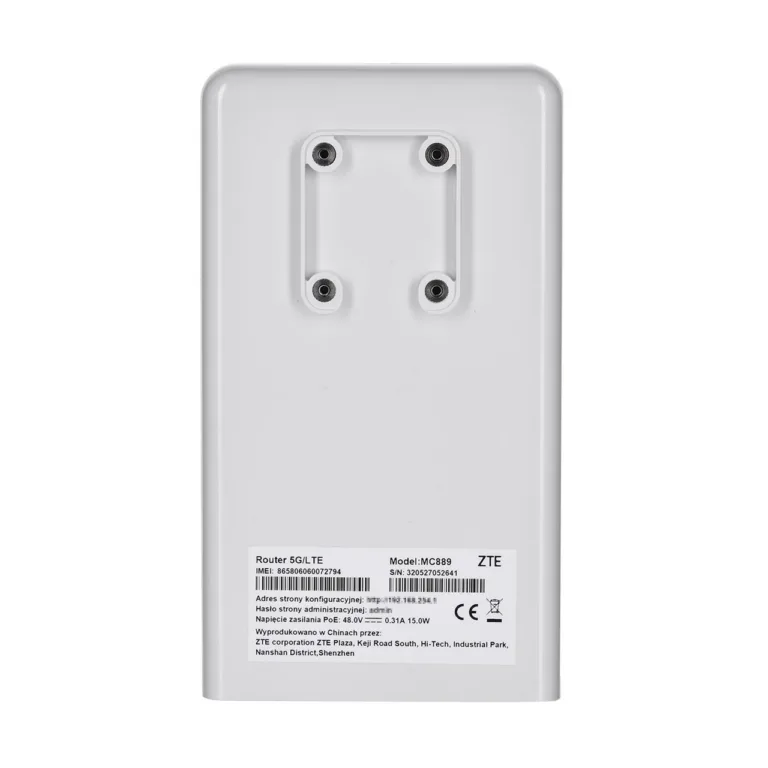 ZTE MC889 5G LTE väliruuter IP65, Wi-Fi 6, PoE, 108.8x189.6x31.2 mm, valge