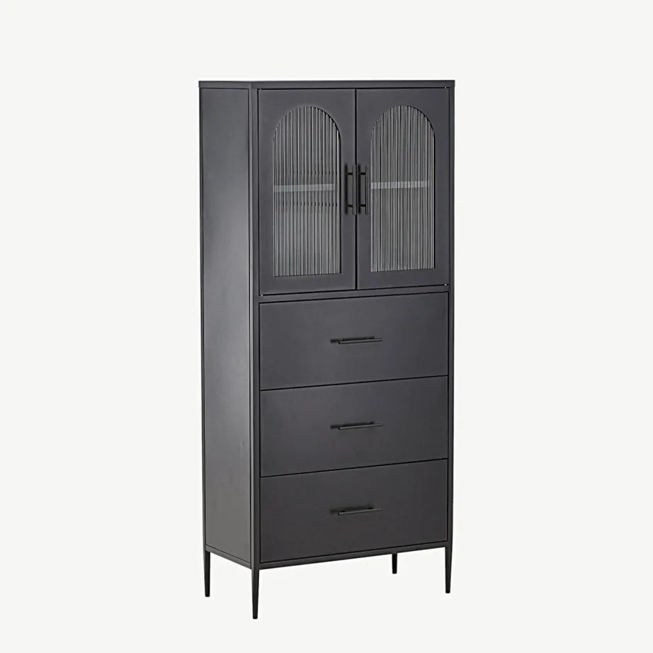 Must metallist vitriinkapp La Paz messingdetailidega (160×70 cm), 30116-100