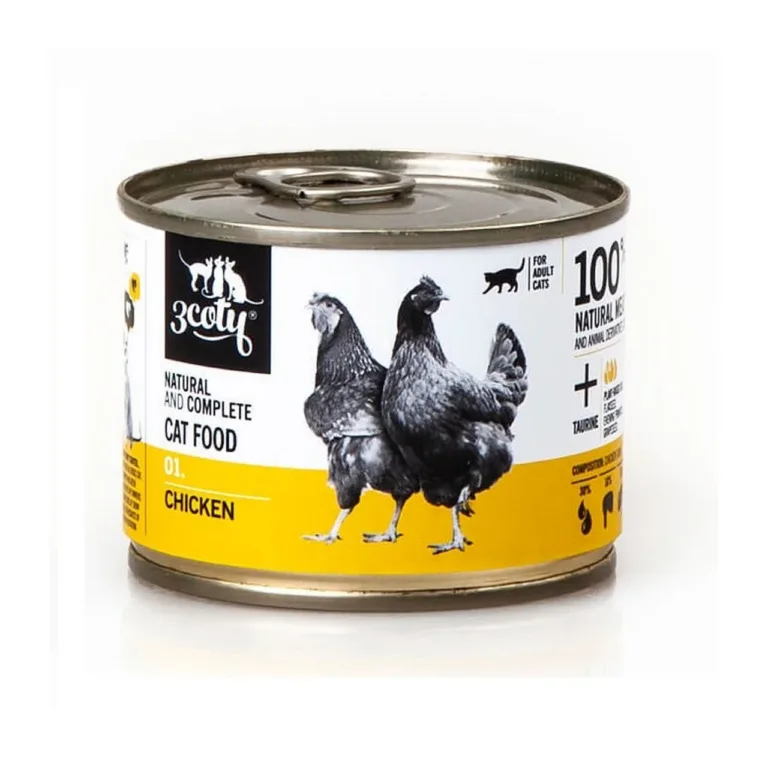 3coty 01 Chicken 180g monoproteiinne täissööt täiskasvanud kassile nisuvabas konservis