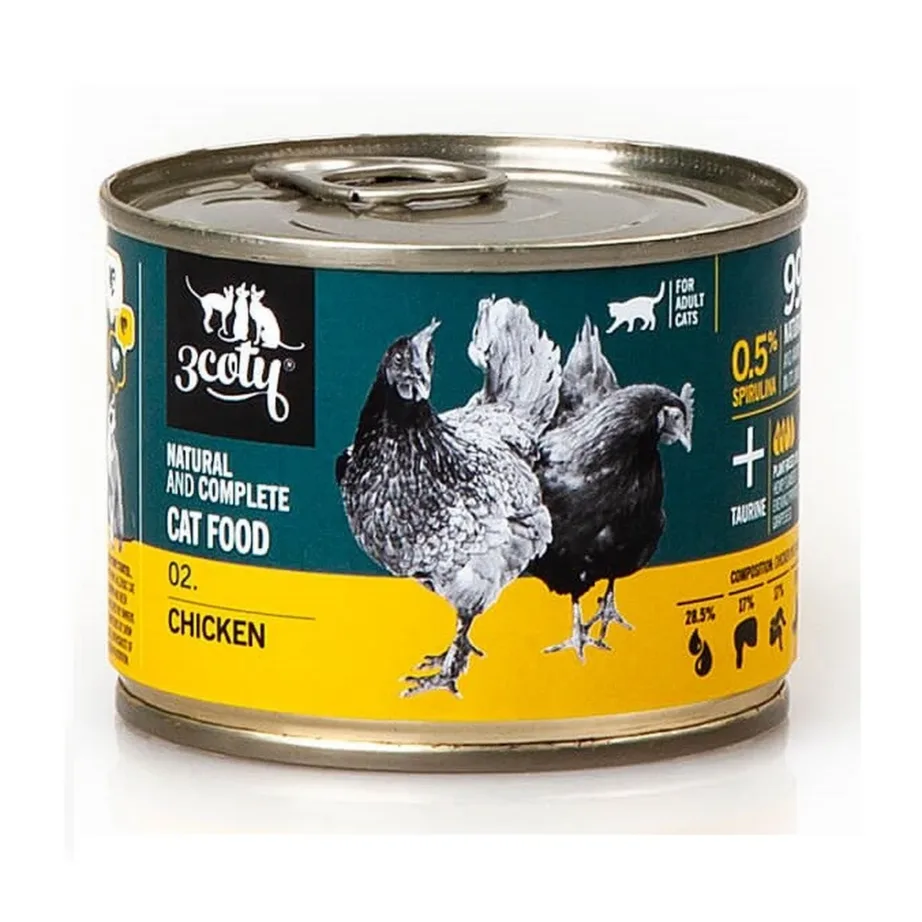 3coty 02 Chicken 180g gluteenivaba monoproteiinne märgtoit täiskasvanud kassile