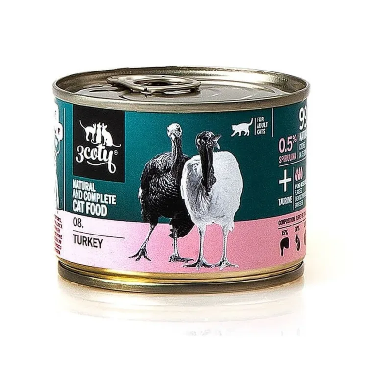 3coty 08. Turkey 180g täissööt gluteenivaba märgtoit täiskasvanud kassidele tundliku seedimise ja allergiaga