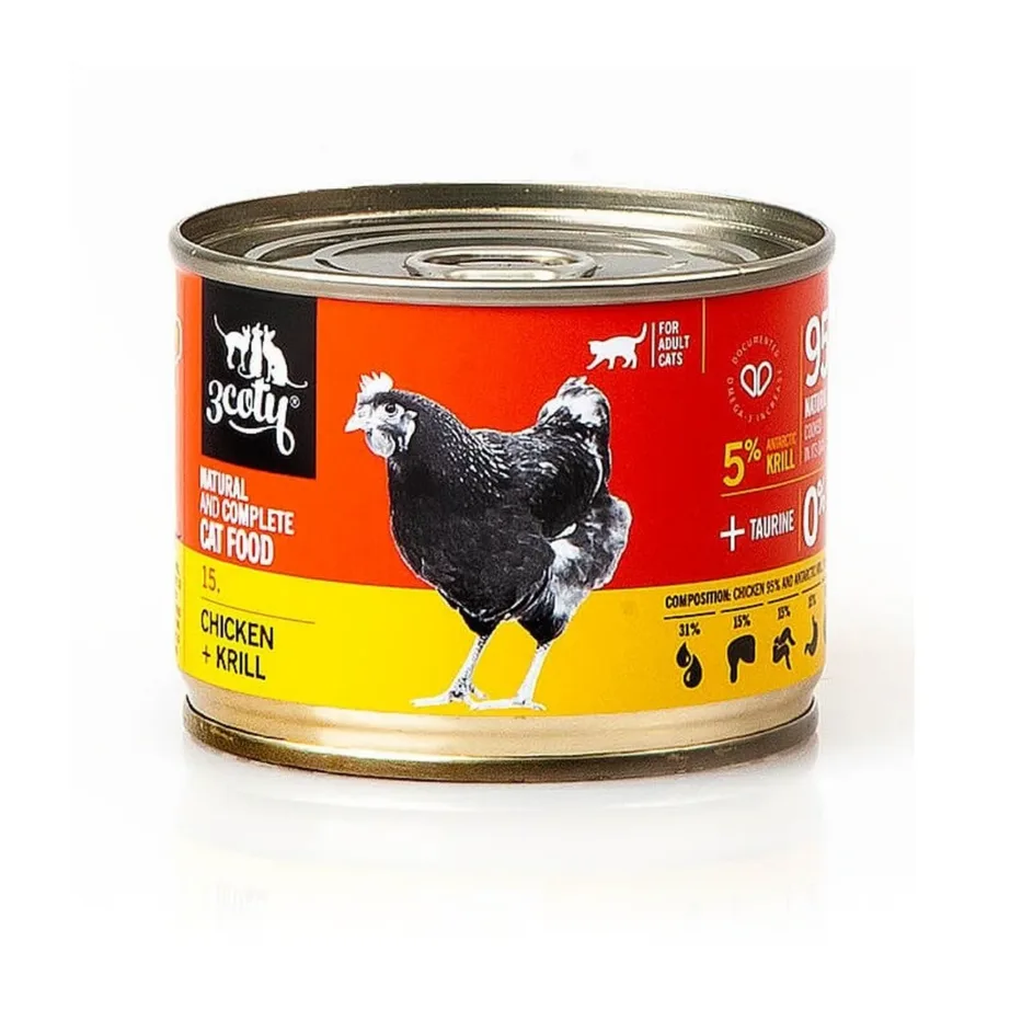 3COTY 15 kana ja krilliga 180 g teraviljavaba märgtoit täiskasvanud kassile