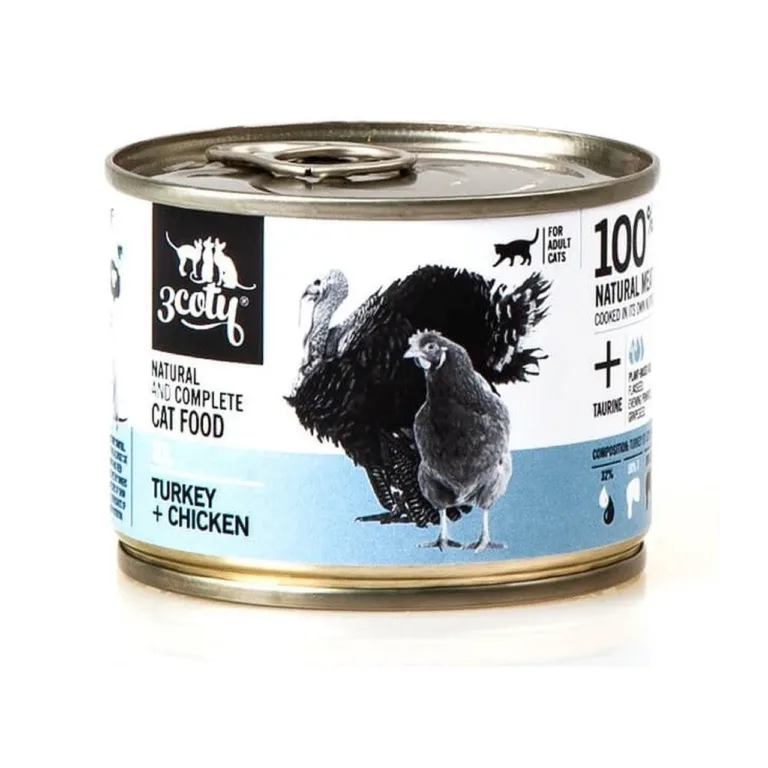 3coty 21 kalkuni- ja kanaliha 180 g täistoit täiskasvanud kassidele, gluteeni- ja sojavaba märgtoit tundlikele ja allergilistele kassidele