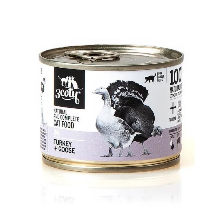3coty 24 kalkuni- ja hanelihaga 180 g gluteenivaba täissööt täiskasvanud kassidele