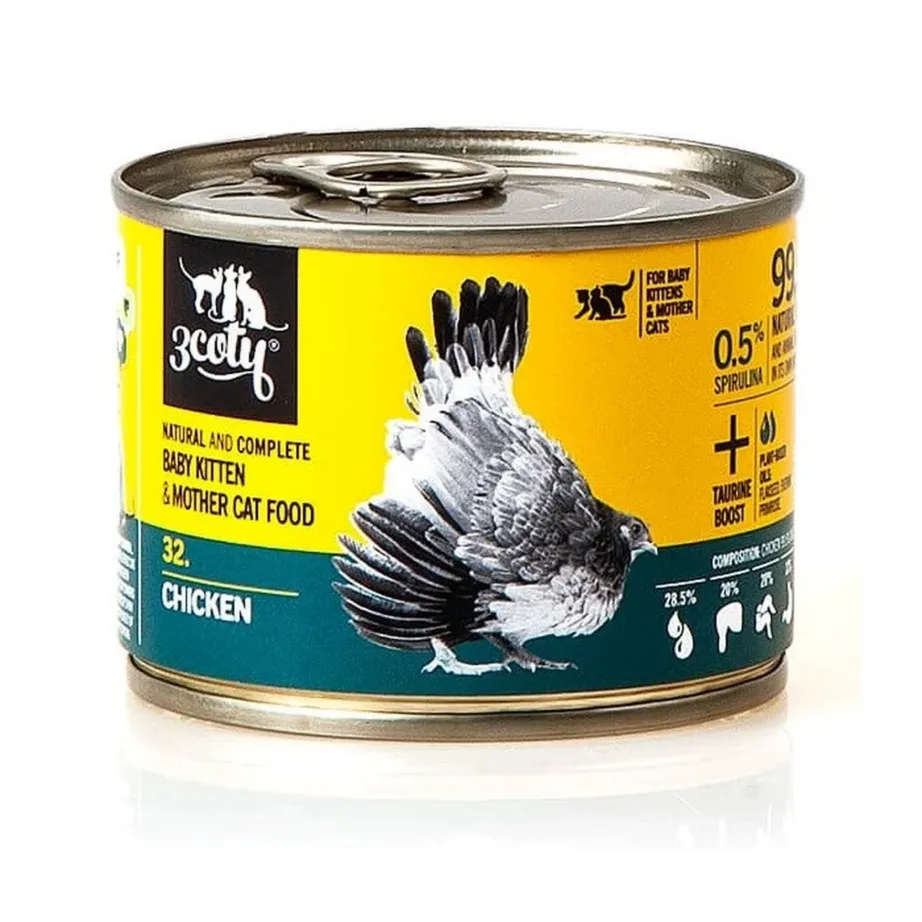 3coty 32 Chicken Baby&Mother 180 g kana täistoit kassipoegadele ja imetavatele emastele kassidele, gluteeni- ja teraviljavaba märgtoit