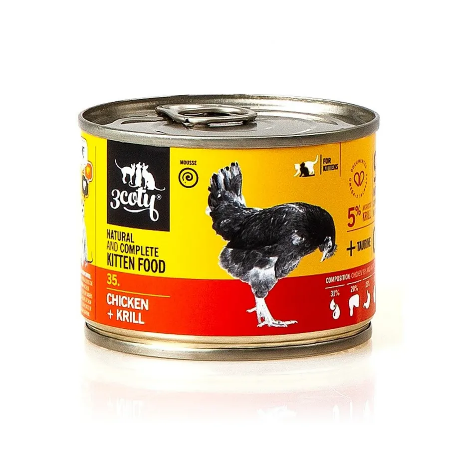 3COTY 35 Chicken & Krill 180 g täissööt kassipoegadele, teravilja- ja gluteenivaba märgtoit konservis
