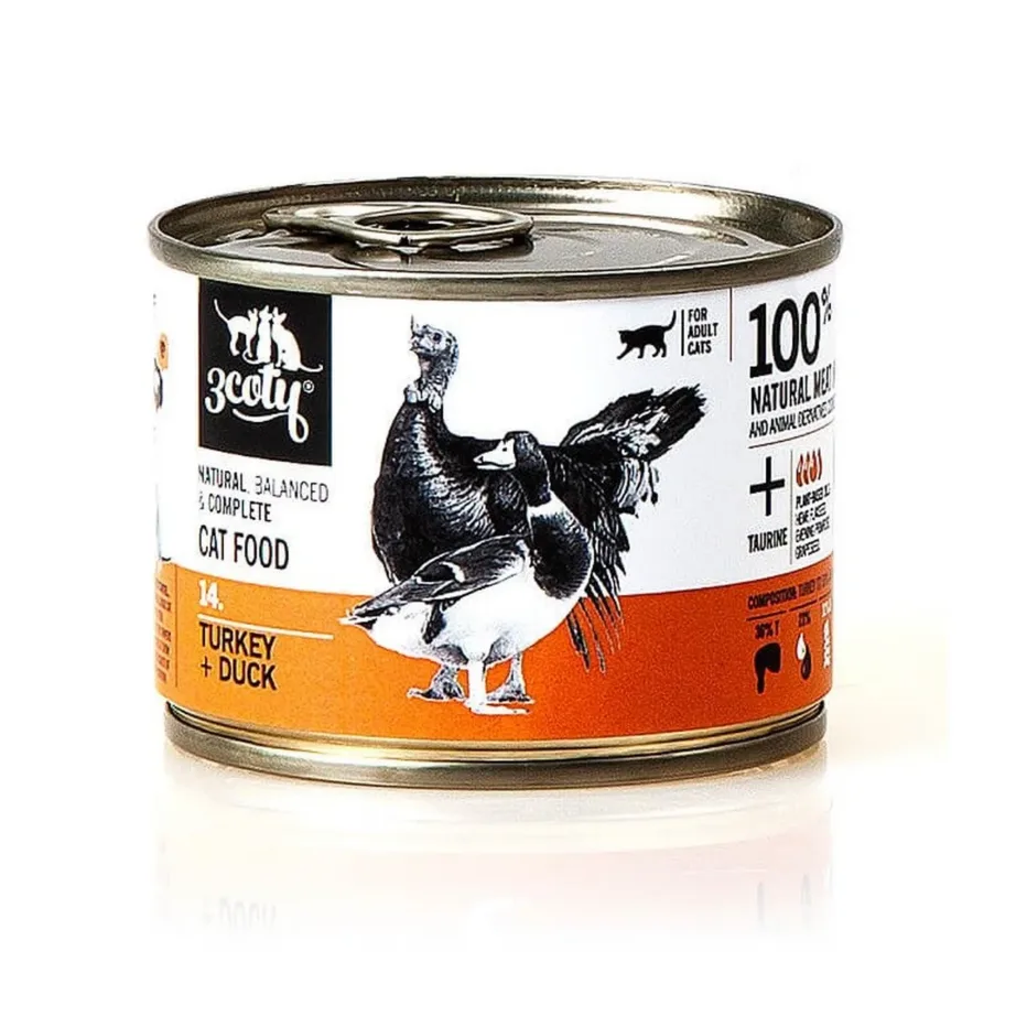 3COTY kalkuni ja pardi konserv kassile 180g – teravilja- ja kanavaba täistoit täiskasvanud kassile