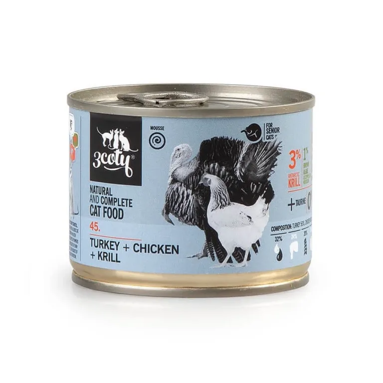 3coty Turkey, Chicken & Krill Senior 180g teravilja- ja gluteenivaba täistoit eakale kassile