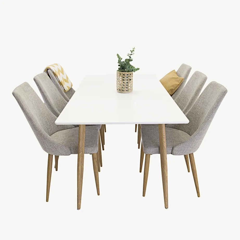 Polar söögilauakomplekt valge MDF lauaplaadi ja helehallide Leone toolidega, GR13600-000 – 2