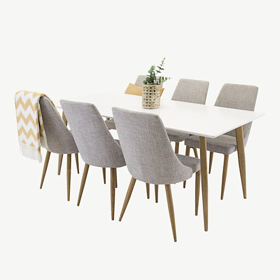 Polar söögilauakomplekt valge MDF lauaplaadi ja helehallide Leone toolidega, GR13600-000