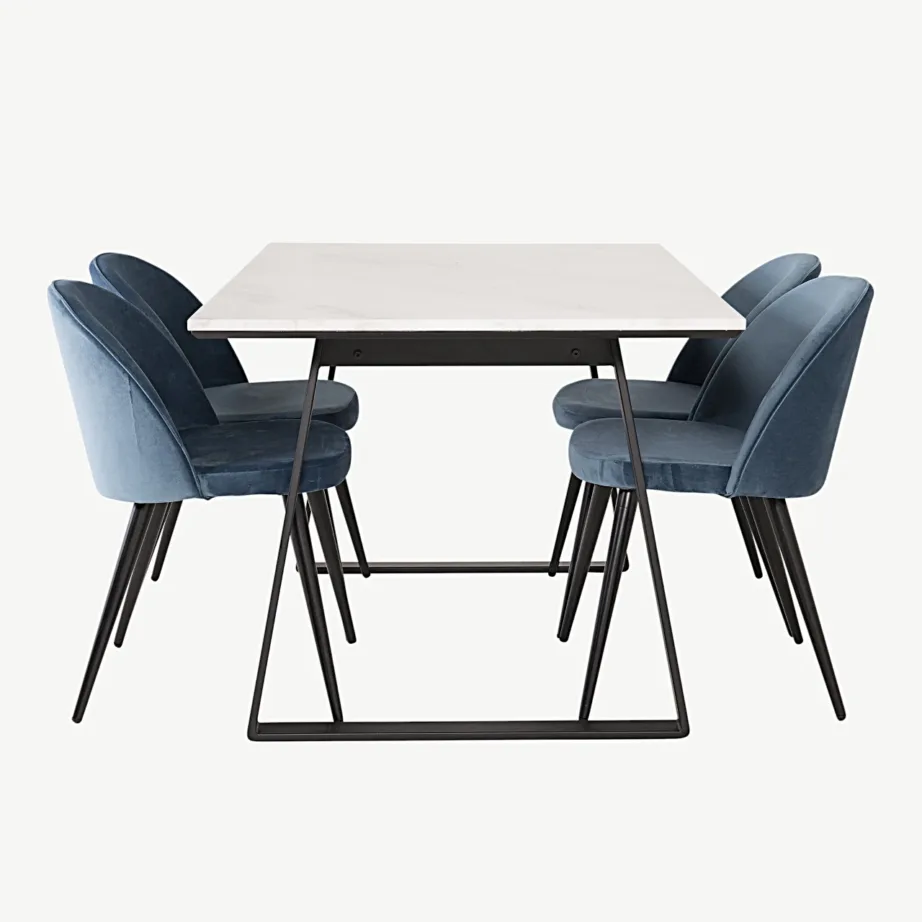 Estelle söögilauakomplekt marmorlauaplaadi ja siniste velvettoolidega (1 laud, 4 tooli), GR14001 – 2
