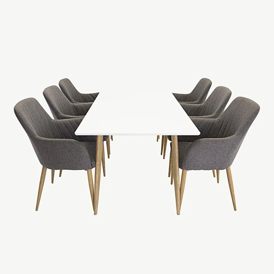 Polar söögilauakomplekt valge MDF lauaplaadi ja tumehallide kangast toolidega, GR14280-450 – 3