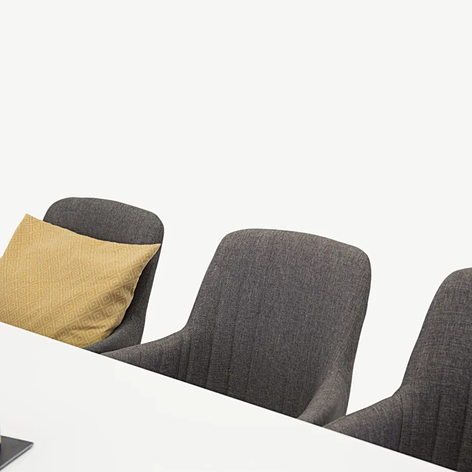 Polar söögilauakomplekt valge MDF lauaplaadi ja tumehallide kangast toolidega, GR14280-450 – 5