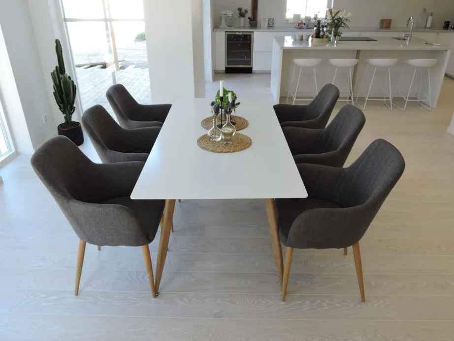 Polar söögilauakomplekt valge MDF lauaplaadi ja tumehallide kangast toolidega, GR14280-450 – 6