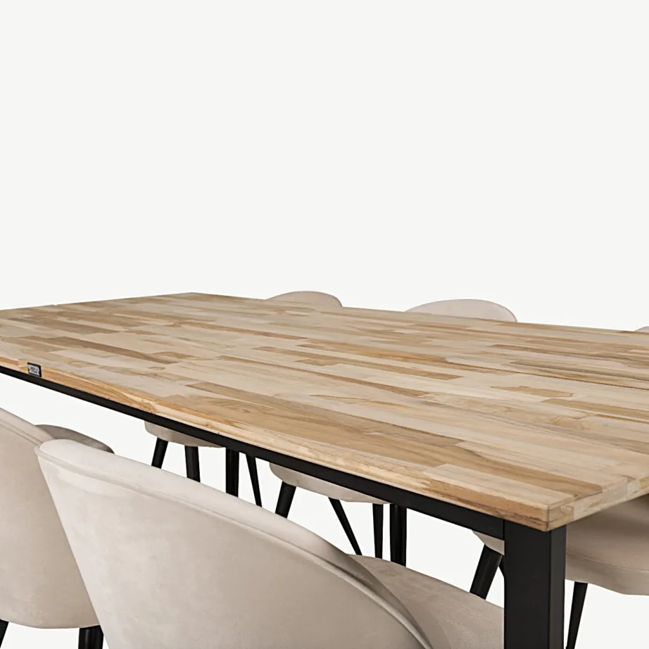 Cireboni tiigipuust söögilaud musta terasraamiga ja beežide Velvet toolidega, GR19314 – 3