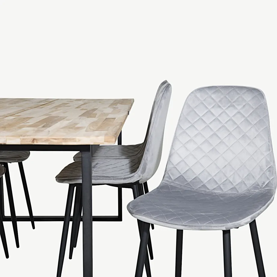 Cirebon ristkülikukujulise tiigipuidust söögilaua ja hallide velvetkattega Polar toolide komplekt (200×90 cm), GR19747 – 3