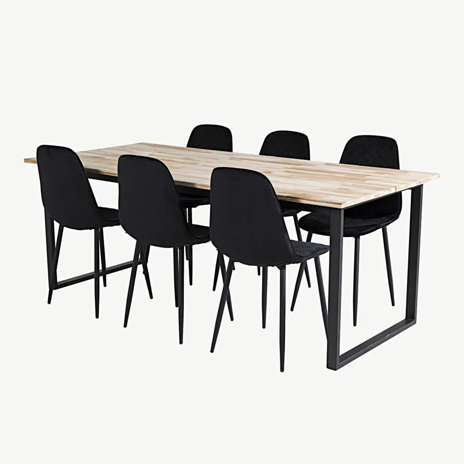 Tiigipuust söögikomplekt Cirebon mustade sametist Polar toolidega (6-kohaline), GR19749 – 2