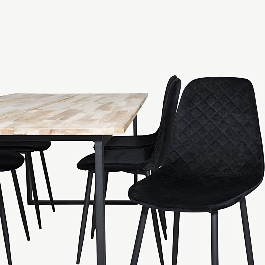 Tiigipuust söögikomplekt Cirebon mustade sametist Polar toolidega (6-kohaline), GR19749 – 3