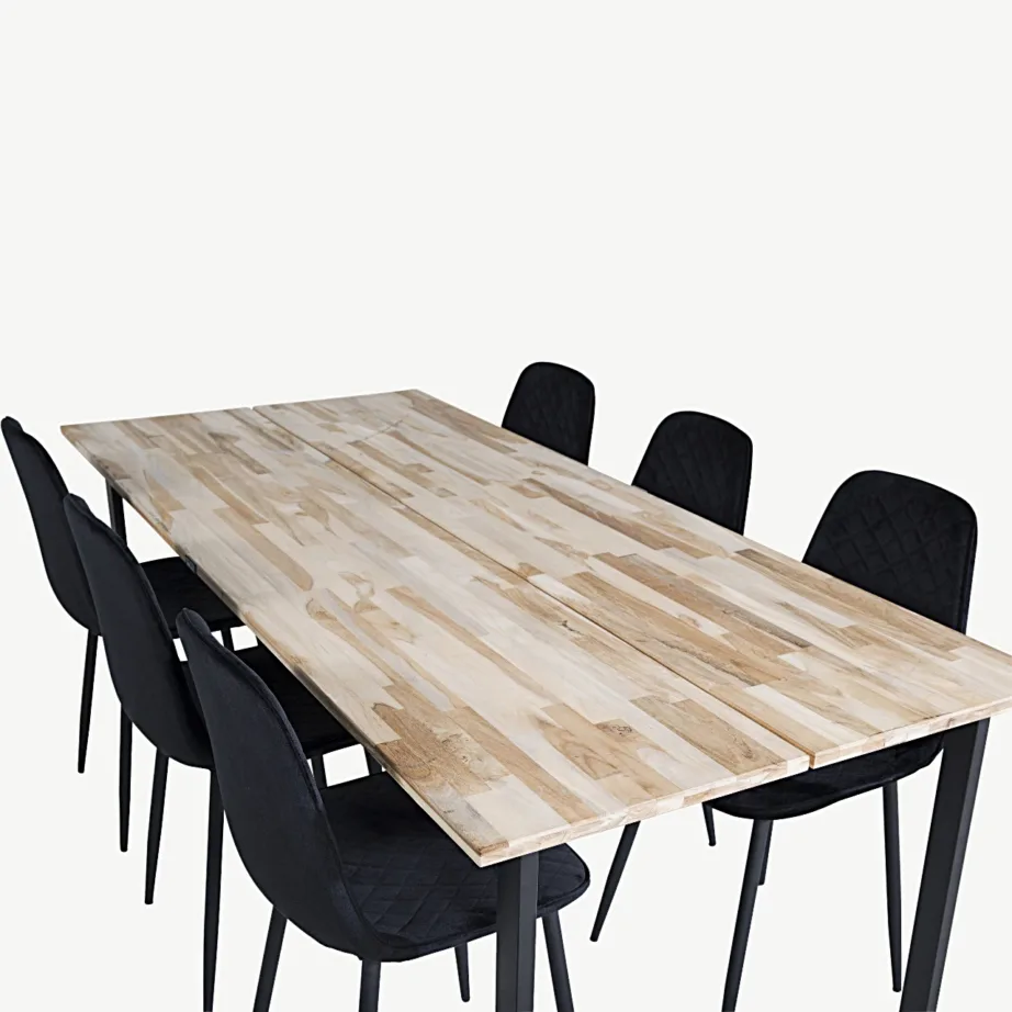 Tiigipuust söögikomplekt Cirebon mustade sametist Polar toolidega (6-kohaline), GR19749 – 4