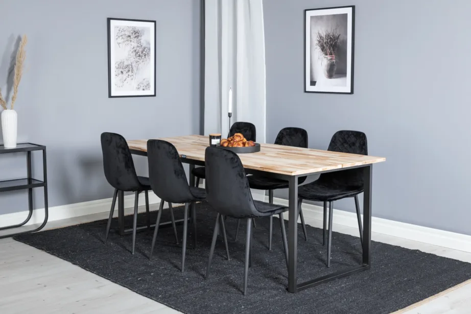 Tiigipuust söögikomplekt Cirebon mustade sametist Polar toolidega (6-kohaline), GR19749 – 6